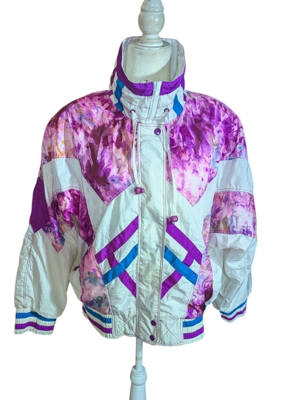 Vintage Women's White & Purple Colorblock Windbreaker Bomber Jacket Sz M